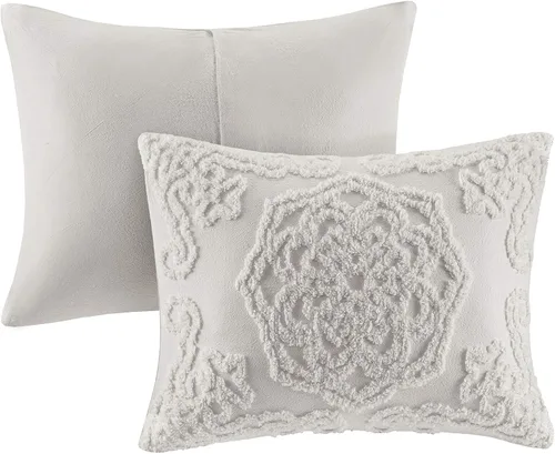 Vista 7 de Madison Park Laetitia - Juego de edredón 100 % algodón, diseño de medallón copetudo de felpilla para todas las estaciones, ropa de cama acogedora
