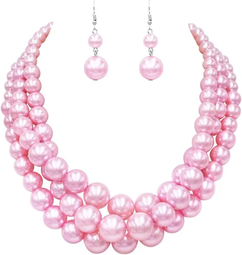 Vista 11 de Rosemarie & Jubalee Conjunto de joyería para mujer con 3 cadenas multicolores de perlas simuladas y aretes, regalo con collar, 45,7 cm + 7,6 cm
