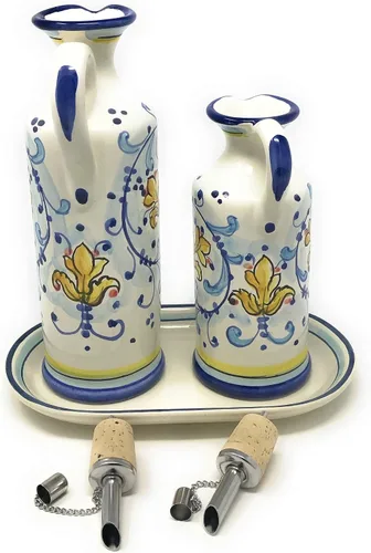 Vista 3 de CERAMICHE D'ARTE PARRINI - Vinagre de vinagre de aceite de cerámica italiana decorado lirio rojo pintado a mano hecho en ITALIA Toscana