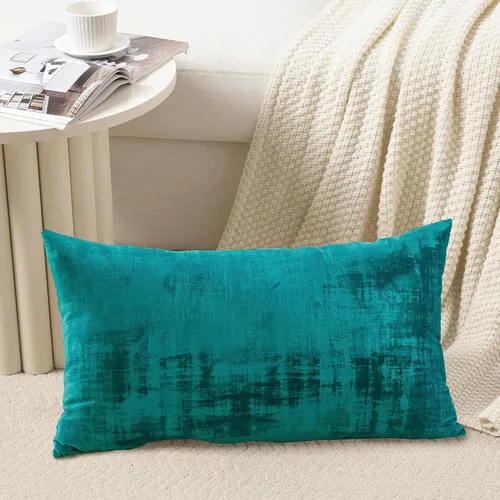 Vista 3 de Home Soft Things Juego de 2 fundas de almohada de terciopelo texturizado, 14 x 26 pulgadas, color verde azulado profundo, fundas decorativas
