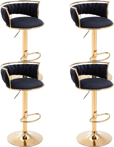 Vista 15 de DUOMAY Juego de 2 taburetes de bar giratorios modernos, taburetes de bar de terciopelo de altura ajustable con respaldo bajo para isla de Negro