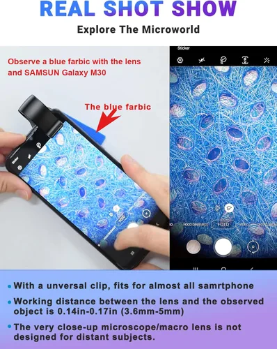 Vista 3 de APEXEL Microscopio de teléfono, microscopio de bolsillo, lente de cámara para iPhone, microscopio 100X con clip universal para todos los teléfonos