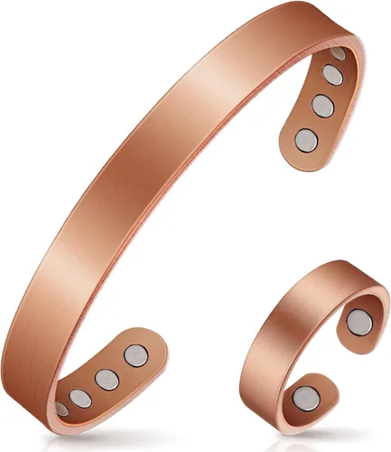 Vista 8 de Pulseras de cobre Auramag para mujeres, anillo de cobre y pulsera magnética con imanes de 3500 Gauss, joyería de cobre 99,99% pura para mujeres