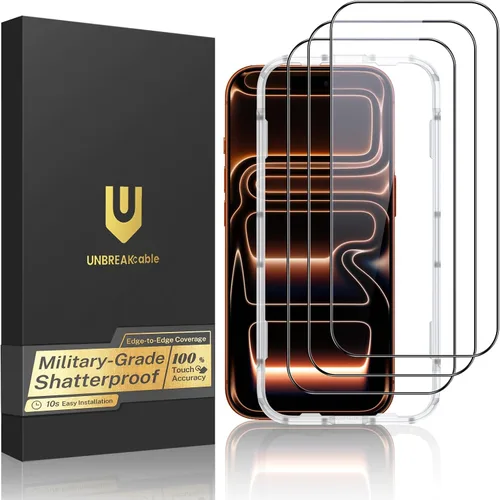 Vista 12 de UNBREAKcable Paquete de 3 protectores de pantalla para iPhone 15, vidrio templado doble a prueba de roturas [marco de instalación fácil]
