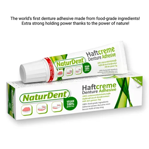 Vista 5 de NaturDent adhesivo natural fuerte para dentaduras postizas que mantiene las dentaduras más largas y más fuertes, sin zinc, sin petroquímica, sin
