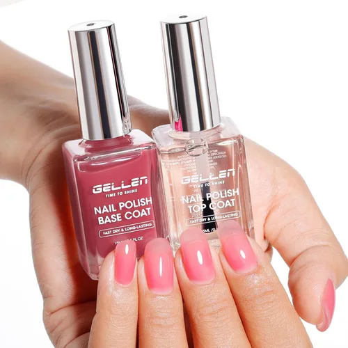 Vista 10 de GELLEN Esmalte de uñas base transparente, capa superior, base con tinte rosa claro y capa superior brillante sin necesidad de limpieza