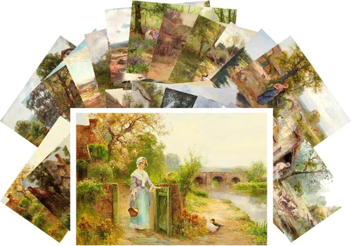 Vista 5 de PIXILUV Postales vintage 24 piezas de paisajes de campo de invierno vintage arte de Navidad Azul