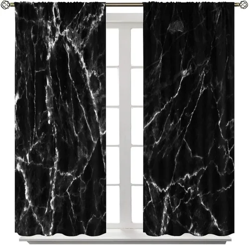 Vista 10 de Cortinas opacas con estampado abstracto de mármol en blanco y negro, para dormitorio, cafetería, comedor, oficina, sala de estar, cocina, 42 x 45