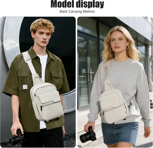 Vista 8 de Cwatcun - Bolso para cámara cruzado al hombro y bandolera, maletín ligero para fotografía DSLR/SLR/sin espejo con soporte para trípode y funda