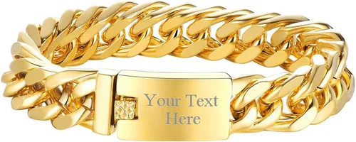 Vista 11 de PROSTEEL - Pulsera de cadena franco de acero inoxidable, pulseras gruesas de moda para hombres y mujeres, chapadas en oro negro de 18 quilates
