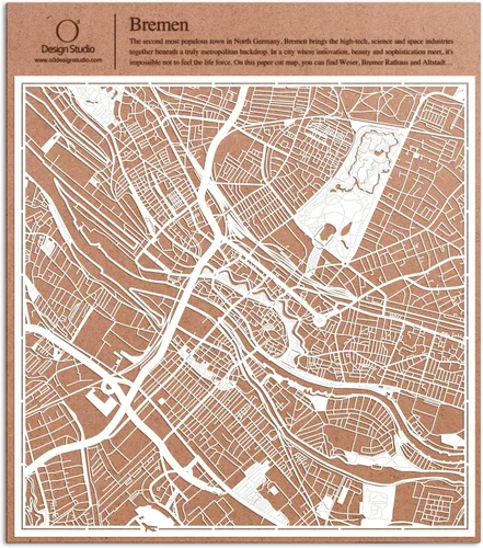 Vista 141 de O3 Design Studio Aberdeen - Mapa de papel cortado en papel blanco de 12 x 12 pulgadas