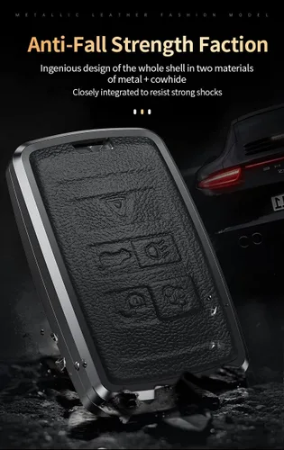 Vista 5 de SANRILY Funda para llavero Land Rover 2021 con control remoto sin llave para Range Rover Sport Jaguar XF, llavero de cuero, color negro