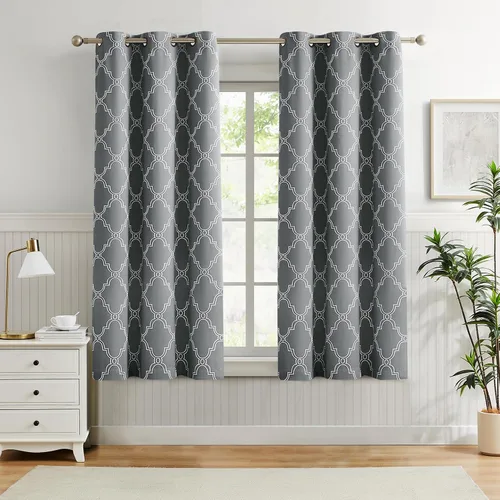 Vista 21 de Melodieux Cortinas 100% opacas de 96 pulgadas de largo para sala de estar, dormitorio estilo marroquí, aislamiento térmico, ahorro de energía