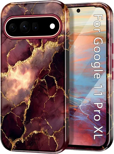 Vista 22 de Btscase Funda para Google Pixel 9 Pro XL 2024 [grado militar a prueba de golpes] elegante patrón de mármol delgado protector de 3 capas de Oro rosa