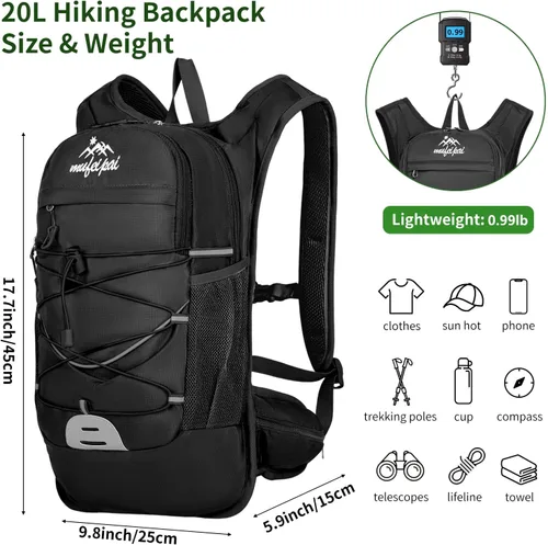 Vista 2 de Hiking Travel Backpack for Men Women, 20L Lightweight Camping Backpack, Hiking Daypack with Water Bladder for Hiking Negro