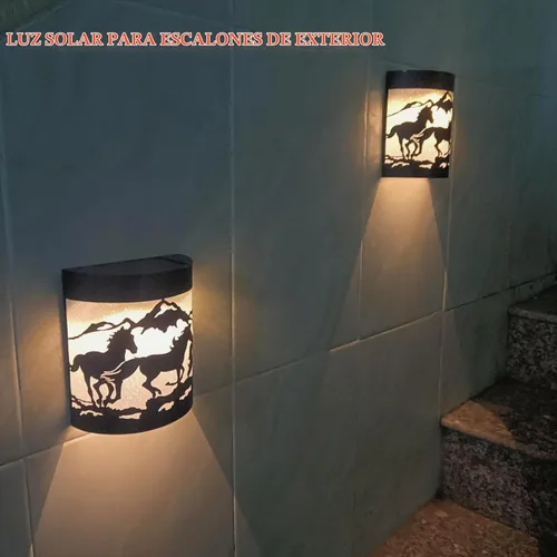 Vista 6 de Luces Solares de Pared con Forma de Caballo, Juego de 2 Luces Solares para Valla Exteriores Impermeables para Escalones de Terraza Valla Garaje