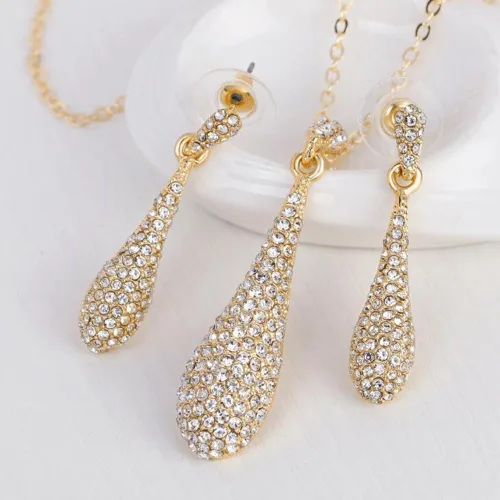 Vista 5 de Juego de joyas de collar con colgante de gema de diamantes de imitación de cristal completo