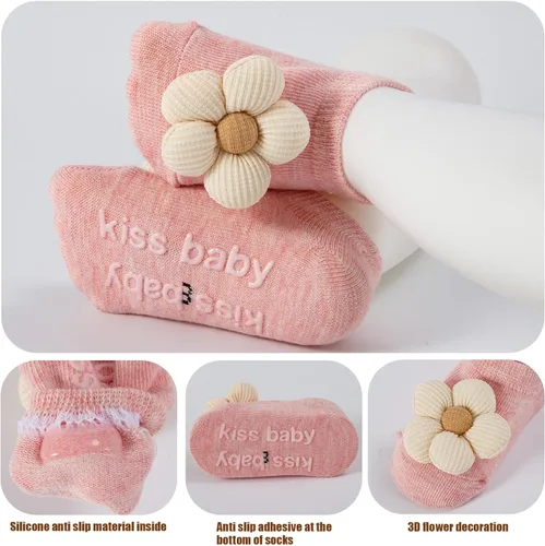 Vista 6 de Calcetines de algodón con agarre antideslizante para bebés, bebés, niñas, regalos para niñas
