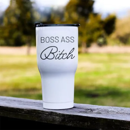 Vista 5 de Boss Ass Bitch - Vaso de viaje de acero inoxidable de 30 onzas, regalo de empoderamiento para mujeres, vaso de café aislado