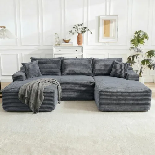 Vista 27 de Sofá modular Cloud de 108 pulgadas, moderno sofá deshuesado con otomana móvil, sofá modular de asiento profundo, sofás esquineros de pana para sala