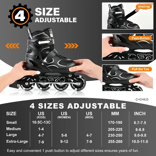 Vista 5 de 2PM SPORTS Patines en línea para niños y niñas, niños de 5 a 8 a 12 años, 4 a 6, 6 a 12 años, con ruedas iluminadas, cuchillas ajustables