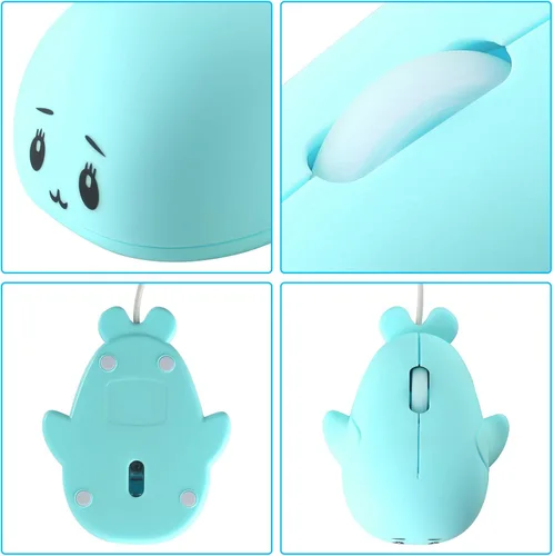Vista 6 de elec Space Ratón con cable, lindo animal con forma de delfín, ratón óptico con cable USB para computadora de escritorio, laptop, 3 botones, cable