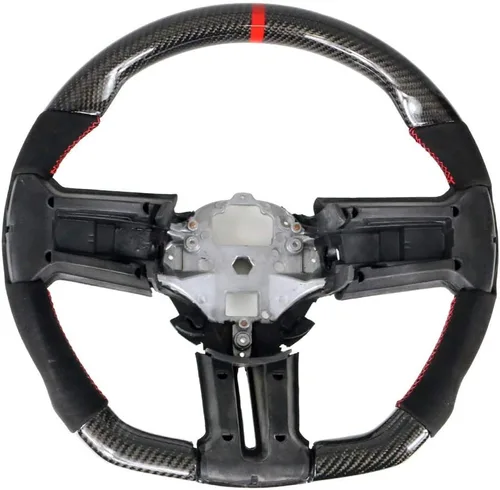 Vista 9 de IKON MOTORSPORTS, Volante compatible con Ford Mustang 2010-2014, Kit de reemplazo de cuerpo de volante en fibra de carbono y cuero con costura azul