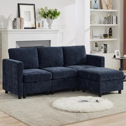 Vista 20 de WUTUTUEE Sofá biplaza modular de 58 pulgadas, sofá biplaza moderno de 2 plazas con almacenamiento, sofá modular de felpilla para sala de estar, Beige