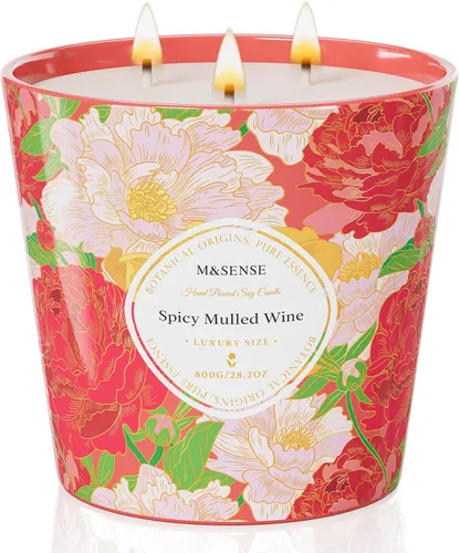 Vista 15 de M&SENSE Vela Perfumada de Eucalipto y Menta, 28.2oz Velas Grandes de Cera de Soja Natural de 3 Mechas, Larga Duración Combustión Limpia y Lenta Sin