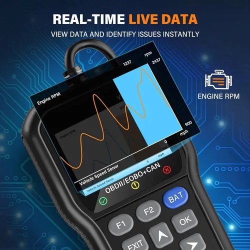 Vista 4 de BluSon YM319 - Escáner OBD2, herramienta de diagnóstico con probador de batería, lector de código de falla del motor con datos en vivo, impresión