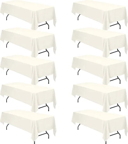 Vista 100 de BRILLMAX - Manteles para mesa rectangular de 6 pies, tela de lino de poliéster, lavable, para boda, recepción, banquete, fiesta de cumpleaños, 60 x