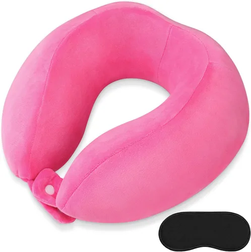 Vista 11 de Almohada de cuello de espuma viscoelástica para el cuello de avión con funda de terciopelo, almohada suave de avión para dormir, almohada de viaje