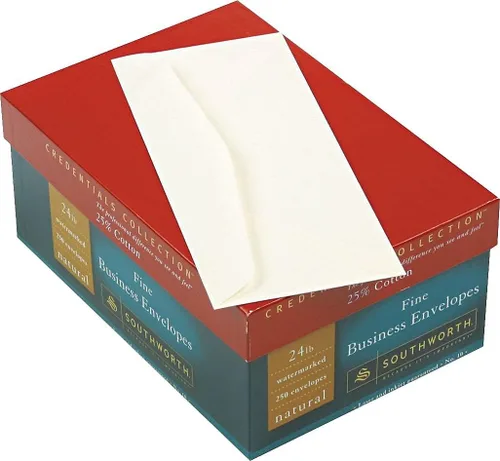 Vista 5 de Southworth J404N10 25% Algodón #10 Sobre de Negocios Natural 24 lbs. Tejido 250Caja FSC