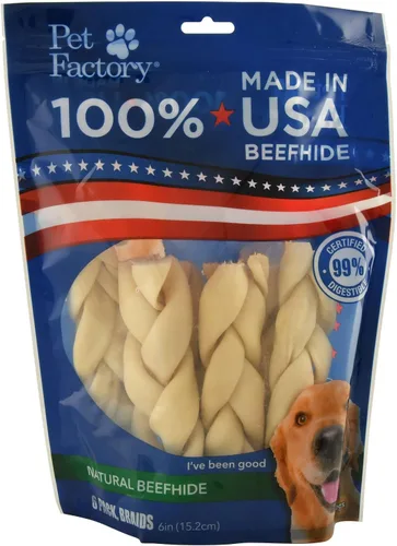 Vista 9 de Pet Factory 100% fabricado en Estados Unidos, palitos trenzados de 7 pulgadas para masticar, sabor a carne de res y pollo, 6 unidades/1 paquete