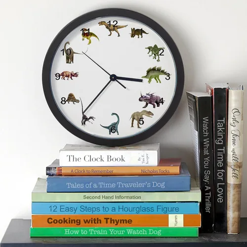 Vista 3 de CafePress Reloj de pared de dinosaurio con números negros, reloj de pared decorativo único de 10 pulgadas