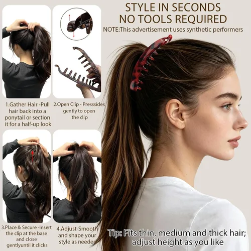 Vista 4 de 6 pinzas de plátano para cabello grueso, 2 piezas grandes de 5.12 pulgadas