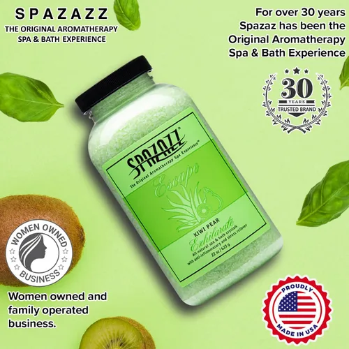 Vista 6 de Spazzaz - Cristales de aromaterapia para bañera de hidromasaje y spa. Cristales de pera kiwi de 22 onzas y sales de baño, sin aceite y seguro