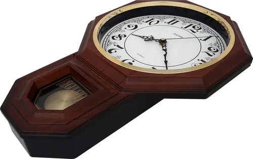 Vista 5 de JUSTIME Reloj Tradicional de Pared de Estilo Schoolhouse Clásico Vintage con Números Árabes, Reloj de Pared con Melodía con Péndulo y Melodía
