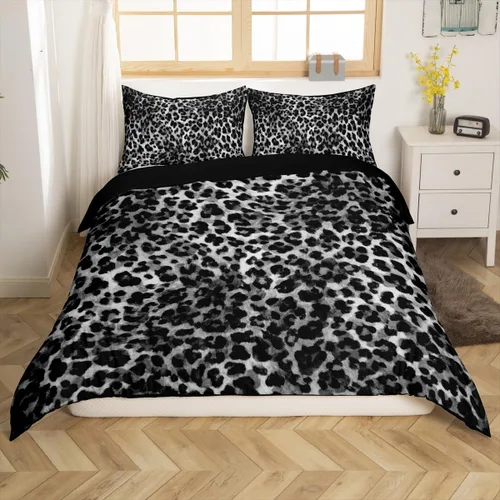 Vista 11 de Feelyou Juego de ropa de cama con estampado de leopardo para niños, tamaño individual, funda de edredón de guepardo safari, funda de edredón de piel