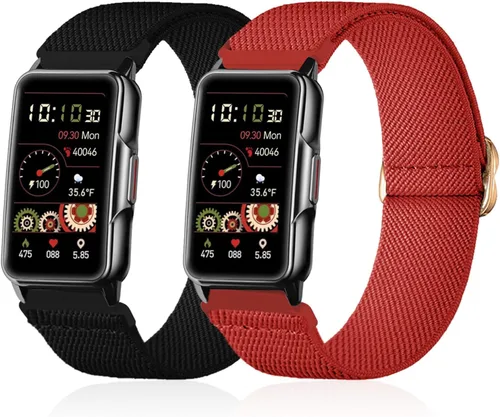 Vista 12 de Paquete de 2 correas elásticas de nailon compatibles con reloj inteligente Mindrose H80 de 1.47 pulgadas, correas de reloj elásticas suaves
