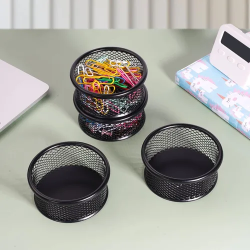 Vista 6 de Soporte de clip de papel para escritorio, soportes de clip, soportes de malla para clips de papel de metal, organizador dispensador para carpeta