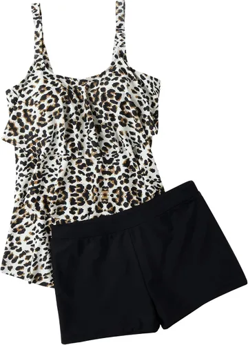 Vista 4 de OMKAGI Traje de baño tankini para mujer, con estampado tribal y pantalón corto