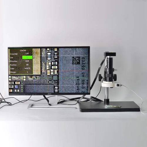 Vista 5 de HAYEAR 34MP HDMI USB HD Digital Industria Video Microscopio Cámara+180X C-Mount Lens+144LED Light+Big Boom Stand Soporte Universal