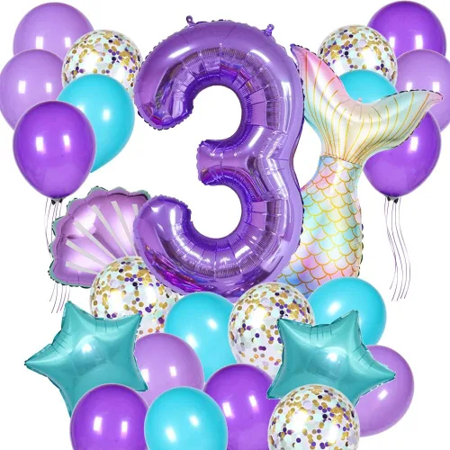 Vista 6 de Decoraciones de cumpleaños de sirena, kit de globos de cola de sirena, decoración de fiesta para niñas de 1 año (Número 1)