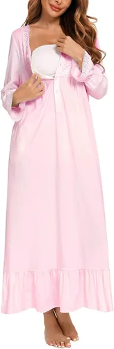 Vista 4 de Camisones victorianos de manga larga con bordados con botones para mujer, con volantes, lindo vestido de dormir, pijama, tallas S-XXL