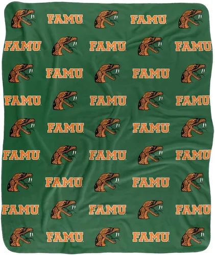 Vista 2 de Manta de la Universidad Florida A&M, 50 x 60 pulgadas, patrón de logotipo, manta de sherpa de tacto sedoso súper suave Universidad de Florida A&m