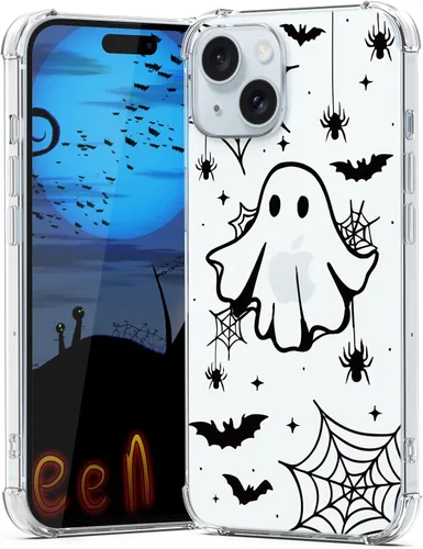 Vista 47 de Funda de Halloween para Google Pixel 6A transparente con diseños de murciélagos fantasmas, funda para teléfono para niñas, elegante, delgada, a