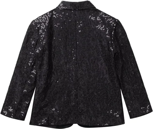 Vista 4 de Kids Boys Shiny Sequins Suit Jacket Wedding Pageant Formal Tuxedo Long Sleeve Coat Party Dance Costumes Negro