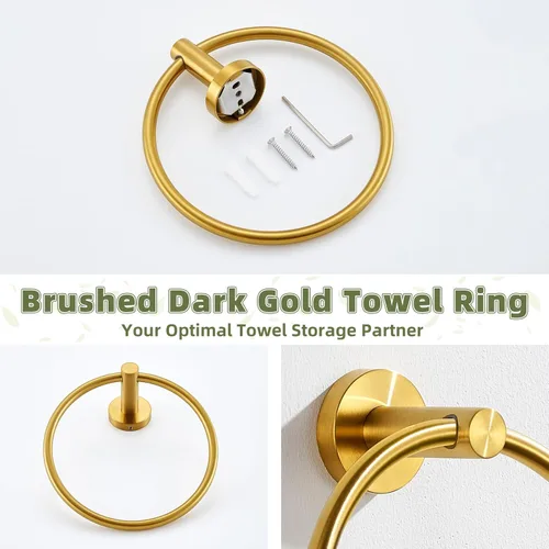 Vista 5 de APLusee Towel Ring for Bathroom Wall, Brushed Dark Gold Hand Towel Ring Holder, Heavy Duty SUS 304 Stainless Steel Modern Bathroom Accessories