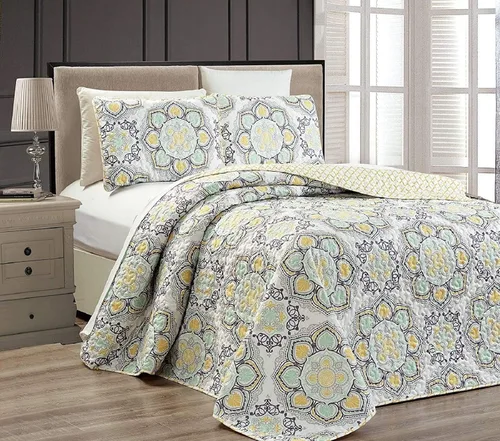 Vista 2 de Linen Plus - Juego de colcha reversible con diseño de medallón, diseño de medallón